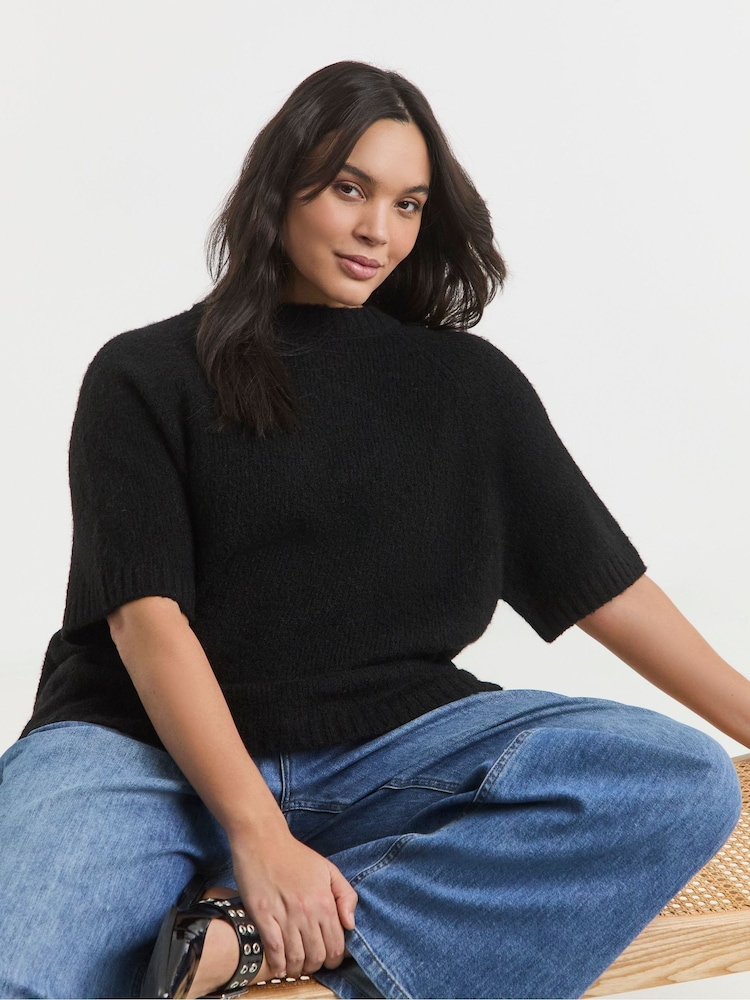 Simply Be Black Half Sleeve Knitted Jumper - Image 1 of 4