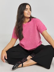 Simply Be Pink Short Sleeve Sponge Crew Neck Jumper - Image 1 of 4