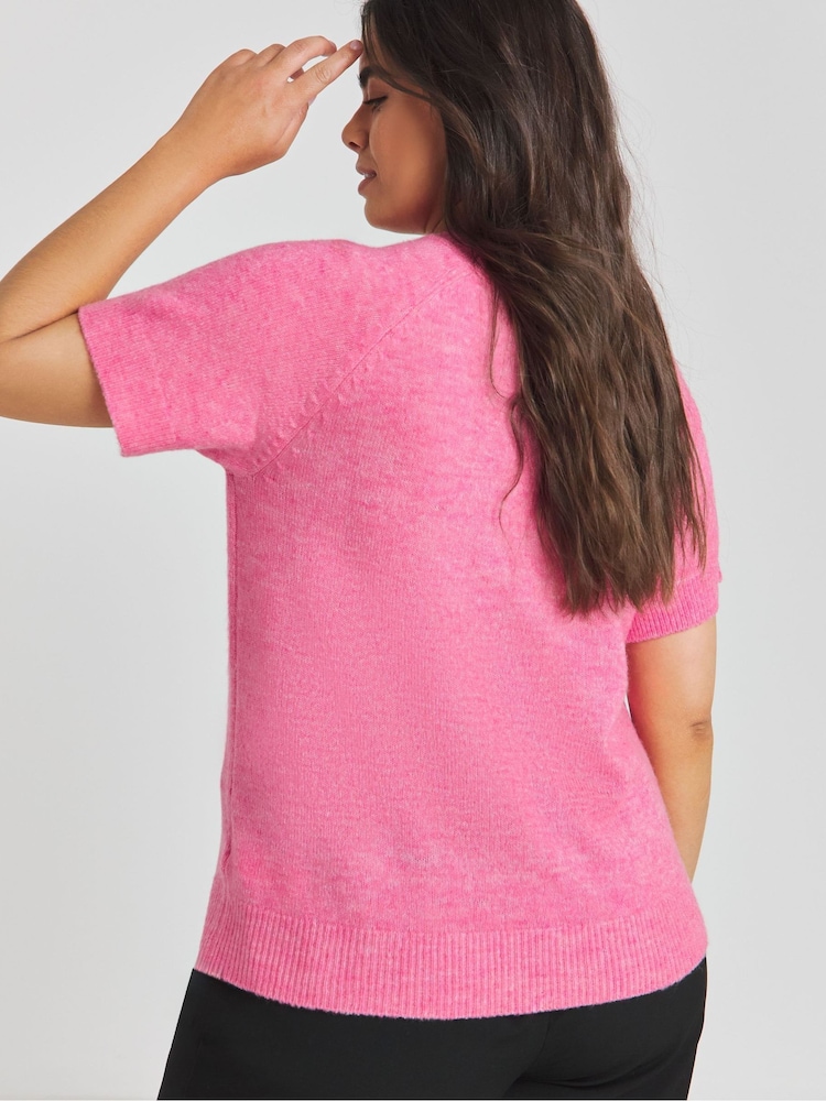 Simply Be Pink Short Sleeve Sponge Crew Neck Jumper - Image 2 of 4
