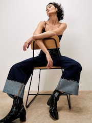 Apricot Blue Ikeda Straight Leg Turn Up Jeans - Image 1 of 6