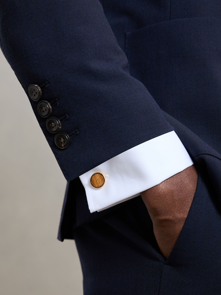 Reiss Gold/Tigers Eye Ripley Inlaid Round Cufflinks - Image 2 of 5