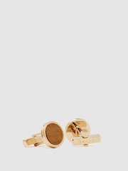 Reiss Gold/Tigers Eye Ripley Inlaid Round Cufflinks - Image 3 of 5