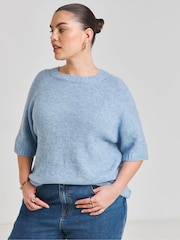 Simply Be Blue Half Sleeve Knitted Jumper - Image 1 of 4