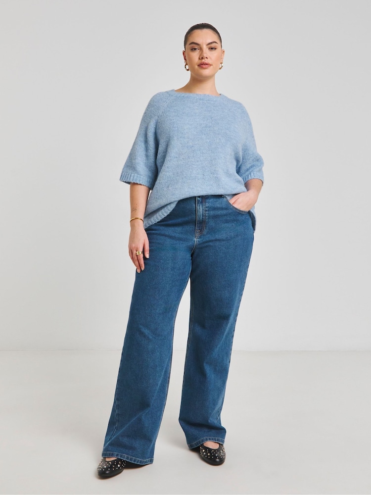 Simply Be Blue Half Sleeve Knitted Jumper - Image 4 of 4