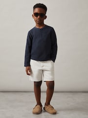 Reiss Navy David Cotton Blend Waffle Henley T-Shirt - Image 2 of 4