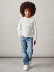 Reiss White David Cotton Blend Waffle Henley T-Shirt - Image 3 of 4