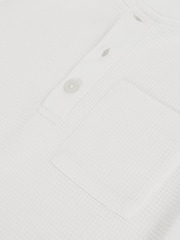 Reiss White David Cotton Blend Waffle Henley T-Shirt - Image 4 of 4