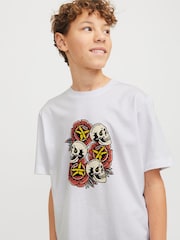 أبيض - JACK & JONES JUNIOR Skull Print 100% Cotton T-Shirt - صورة 1 من 7