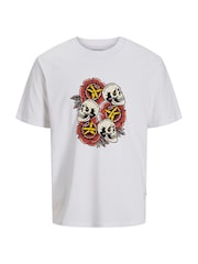 أبيض - JACK & JONES JUNIOR Skull Print 100% Cotton T-Shirt - صورة 6 من 7