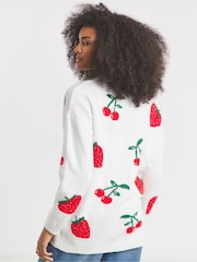 Simply Be White Strawberry Cherry Print Cardigan - Image 2 of 4