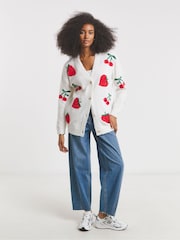 Simply Be White Strawberry Cherry Print Cardigan - Image 3 of 4
