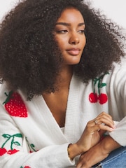 Simply Be White Strawberry Cherry Print Cardigan - Image 4 of 4