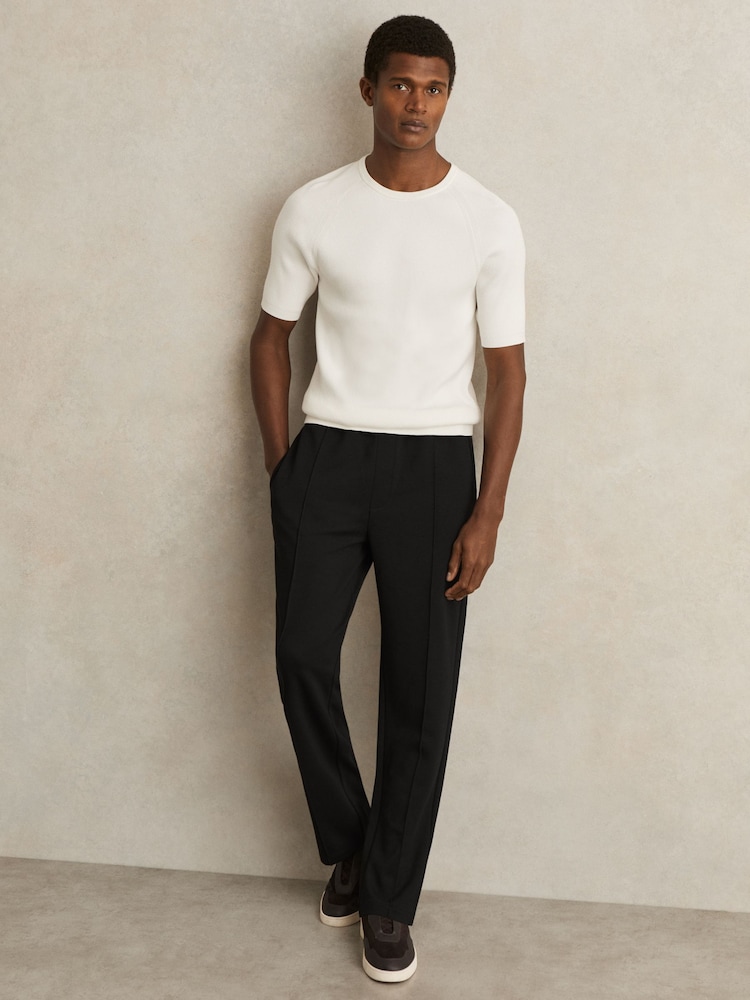 Reiss Black City Interlock Straight-Leg Drawstring Trousers - Image 1 of 6