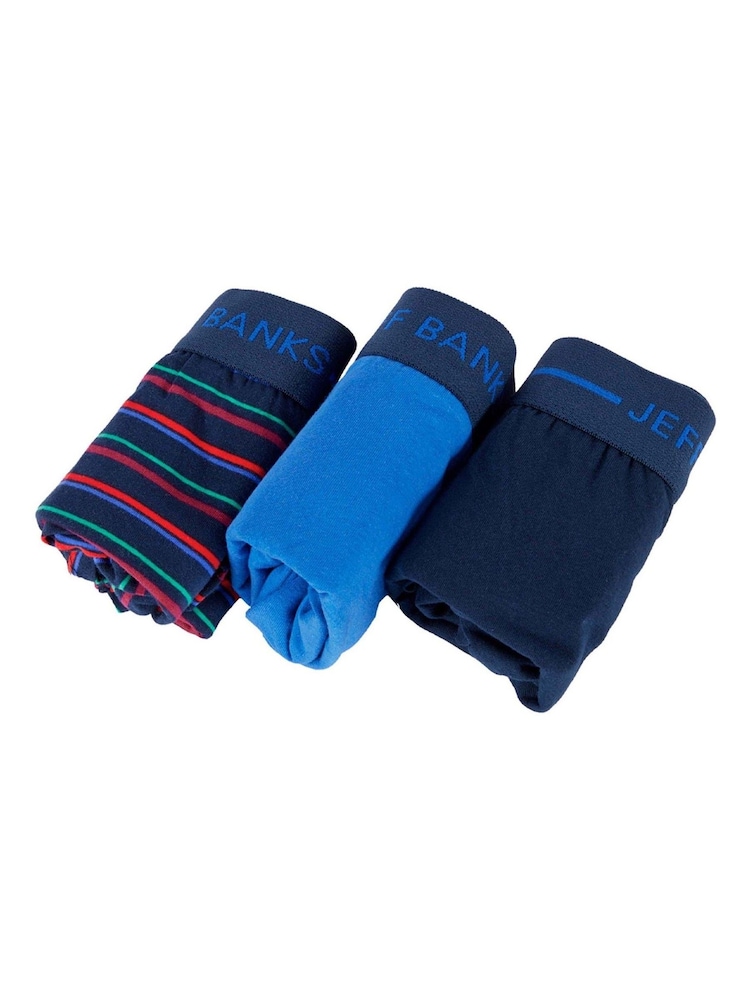 Jeff Banks Blue Low Rise Cotton Fashion Stripe Trunks 3Pack - Image 2 of 7