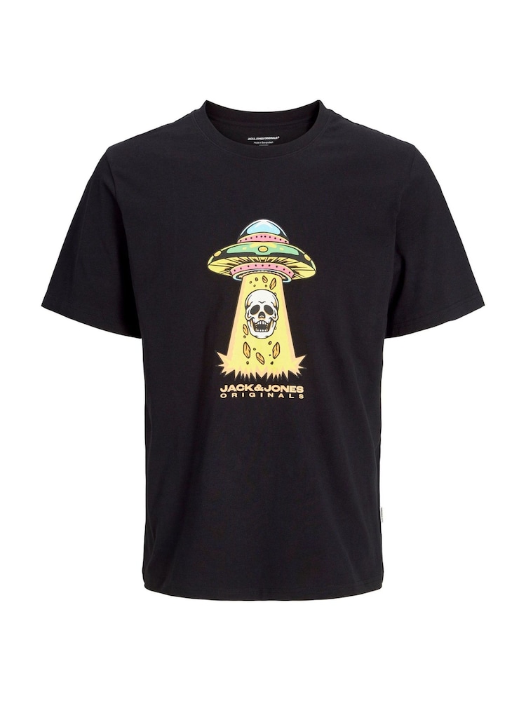 أسود - JACK & JONES JUNIOR Skull Print 100% Cotton T-Shirt - صورة 1 من 1