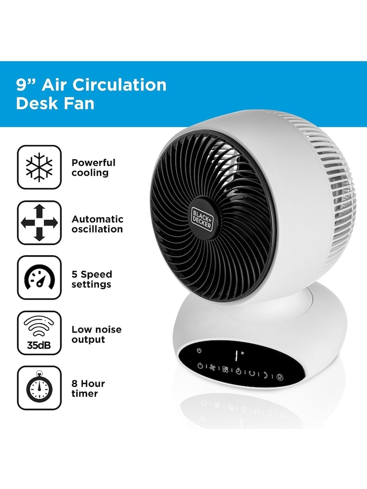 Black & Decker White 9” Air Circulation Desk Fan - Image 2 of 8