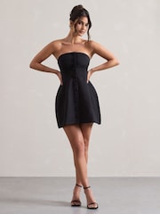 Club L London Black Anniston Bandeau Tailored Buttoned Mini Bridal Dress - Image 1 of 5