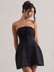 Club L London Black Anniston Bandeau Tailored Buttoned Mini Bridal Dress - Image 3 of 5