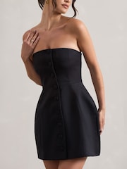 Club L London Black Anniston Bandeau Tailored Buttoned Mini Bridal Dress - Image 4 of 5