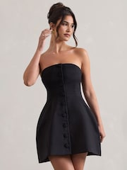Club L London Black Anniston Bandeau Tailored Buttoned Mini Bridal Dress - Image 5 of 5
