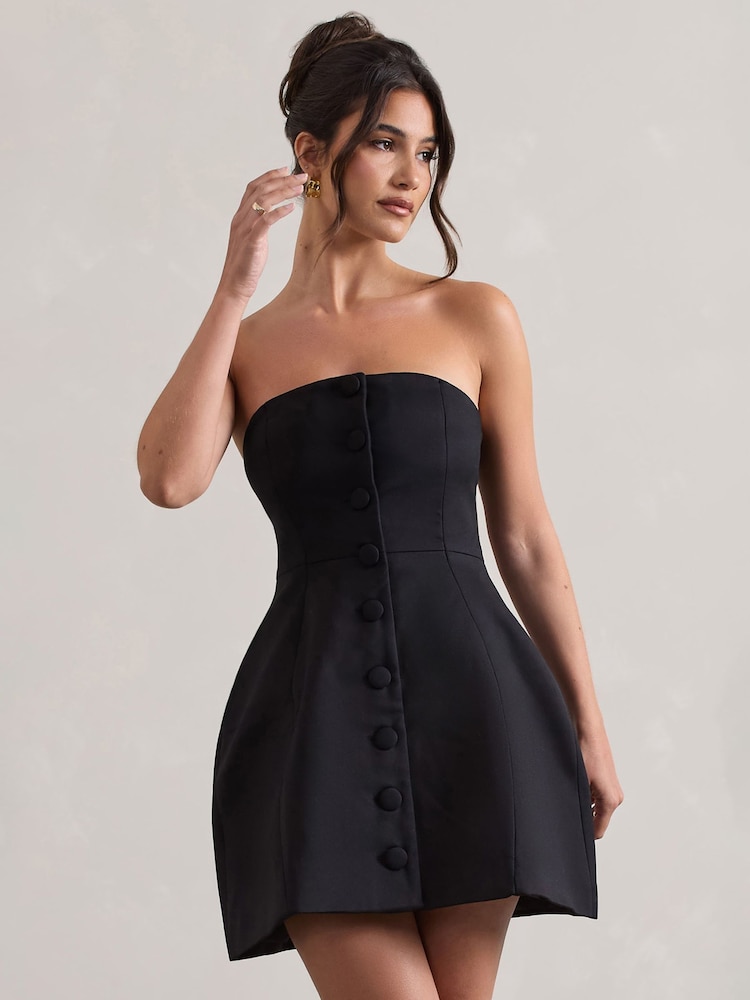 Club L London Black Anniston Bandeau Tailored Buttoned Mini Bridal Dress - Image 5 of 5