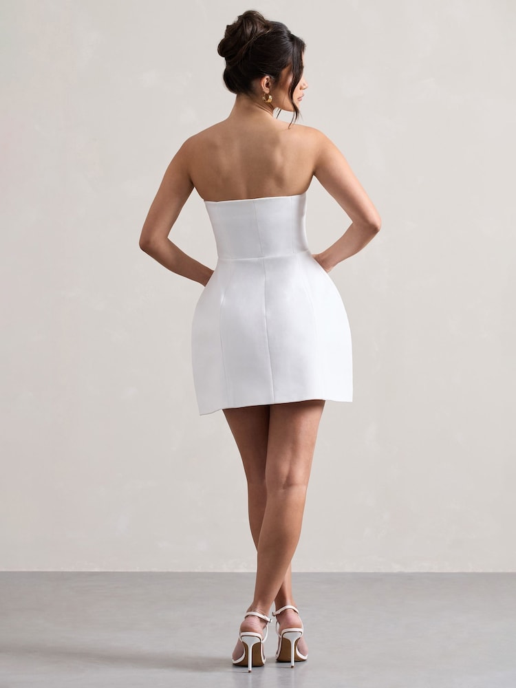 Club L London White Anniston Bandeau Tailored Buttoned Mini Bridal Dress - Image 2 of 6