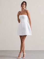 Club L London White Anniston Bandeau Tailored Buttoned Mini Bridal Dress - Image 4 of 6
