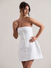 Club L London White Anniston Bandeau Tailored Buttoned Mini Bridal Dress - Image 5 of 6