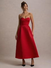 Club L London Red Wintour Satin Sweetheart Midi Dress - Image 1 of 7