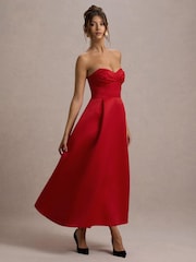 Club L London Red Wintour Satin Sweetheart Midi Dress - Image 4 of 7