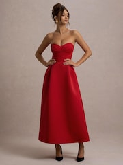 Club L London Red Wintour Satin Sweetheart Midi Dress - Image 5 of 7