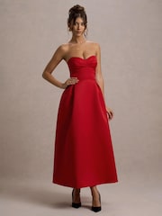 Club L London Red Wintour Satin Sweetheart Midi Dress - Image 6 of 7