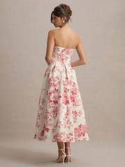 Club L London Pink Annalise Print Bandeau Skater Midi Dress - Image 2 of 6
