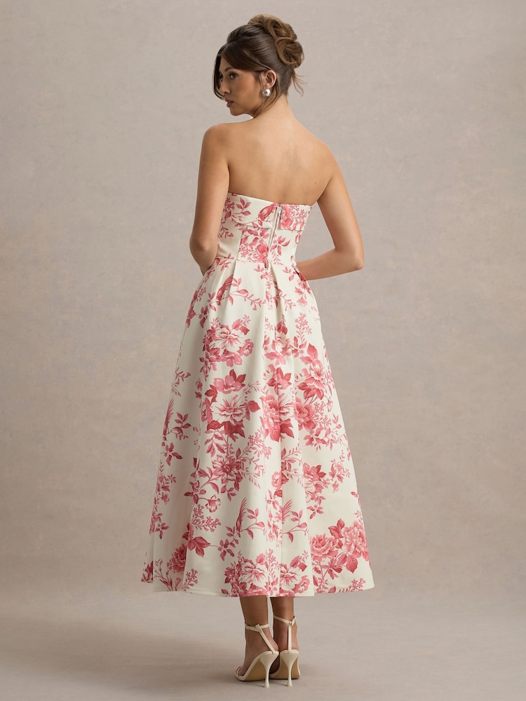 Club L London Pink Annalise Print Bandeau Skater Midi Dress - Image 2 of 6