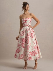 Club L London Pink Annalise Print Bandeau Skater Midi Dress - Image 4 of 6
