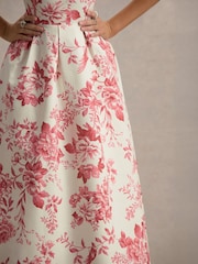 Club L London Pink Annalise Print Bandeau Skater Midi Dress - Image 5 of 6