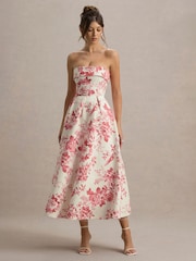 Club L London Pink Annalise Print Bandeau Skater Midi Dress - Image 6 of 6
