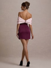 Club L London Red Linley Satin Bow Bardot Mini Dress - Image 2 of 5