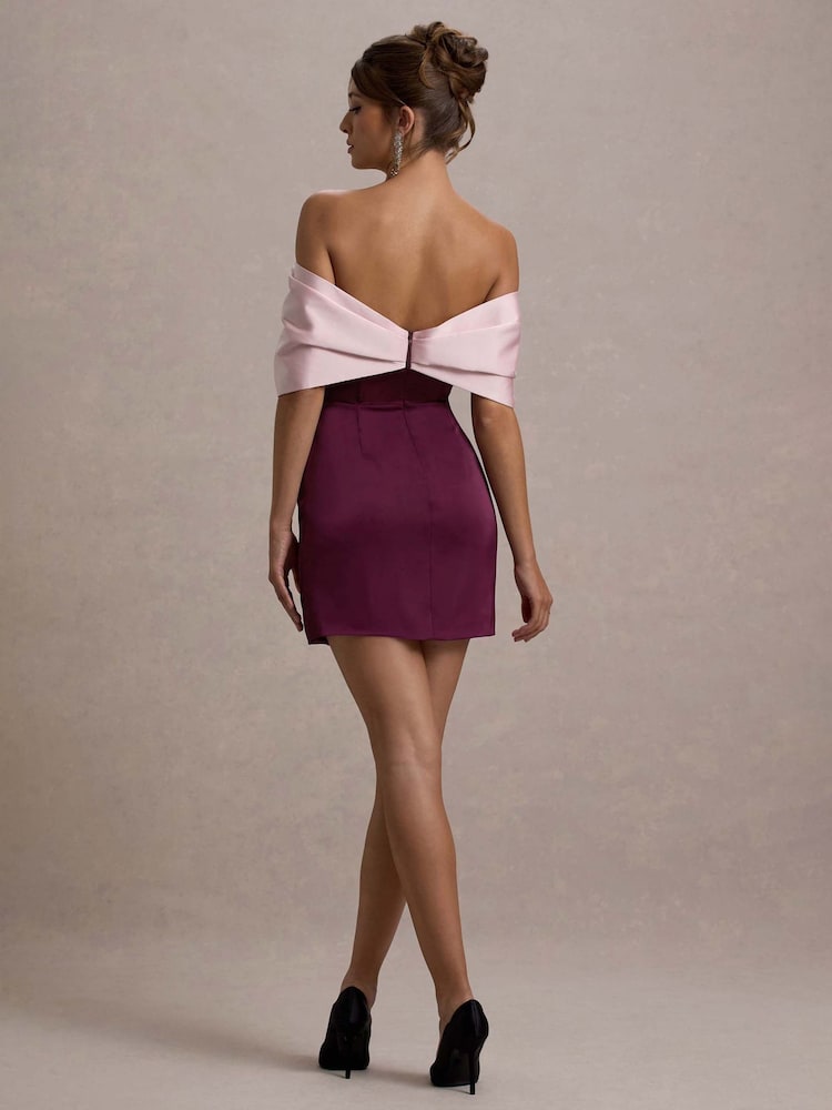 Club L London Red Linley Satin Bow Bardot Mini Dress - Image 2 of 5