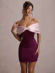 Club L London Red Linley Satin Bow Bardot Mini Dress - Image 3 of 5