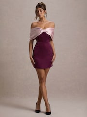 Club L London Red Linley Satin Bow Bardot Mini Dress - Image 4 of 5
