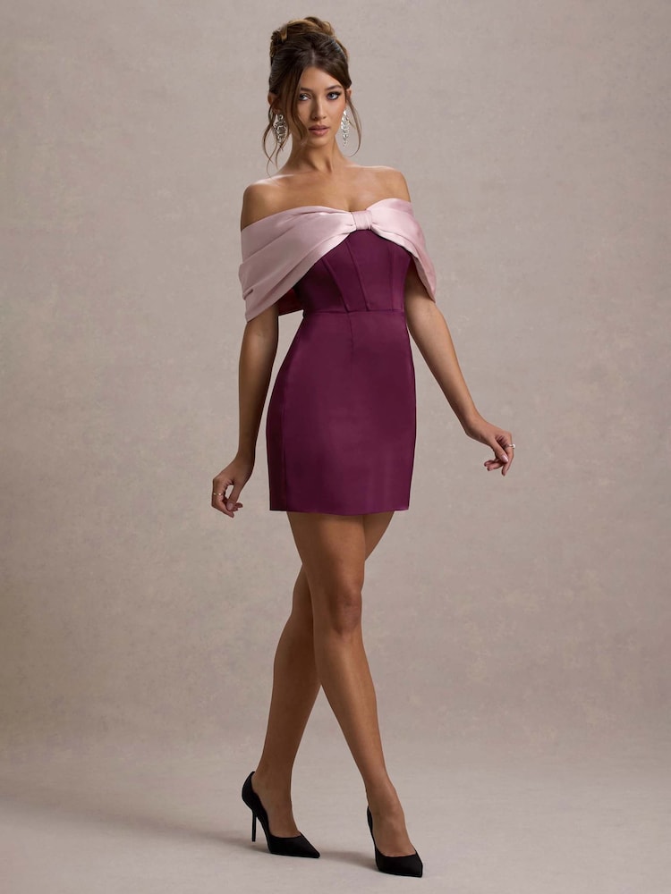 Club L London Red Linley Satin Bow Bardot Mini Dress - Image 5 of 5