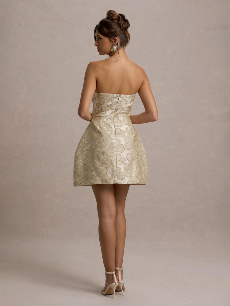 Club L London Gold Kika Jacquard Bandeau Mini Dress - Image 2 of 6