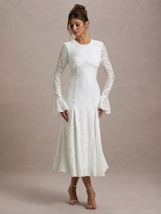 Club L London White For Life Lace Long Sleeve Midi Dress - Image 1 of 6