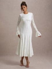 Club L London White For Life Lace Long Sleeve Midi Dress - Image 4 of 6