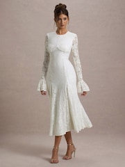 Club L London White For Life Lace Long Sleeve Midi Dress - Image 6 of 6