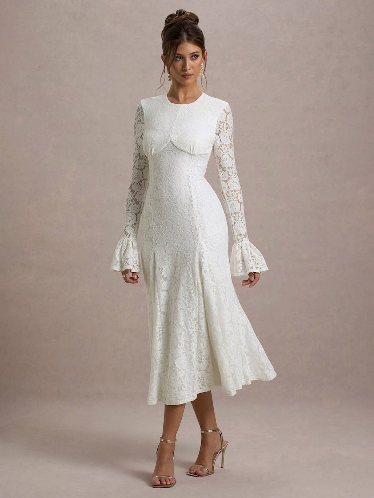 Club L London White For Life Lace Long Sleeve Midi Dress - Image 6 of 6