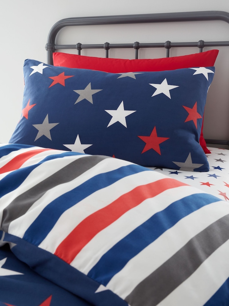 Catherine Lansfield 2 Pack White  Blue So Soft Stripes Stars Duvet Cover Set - Image 2 of 5