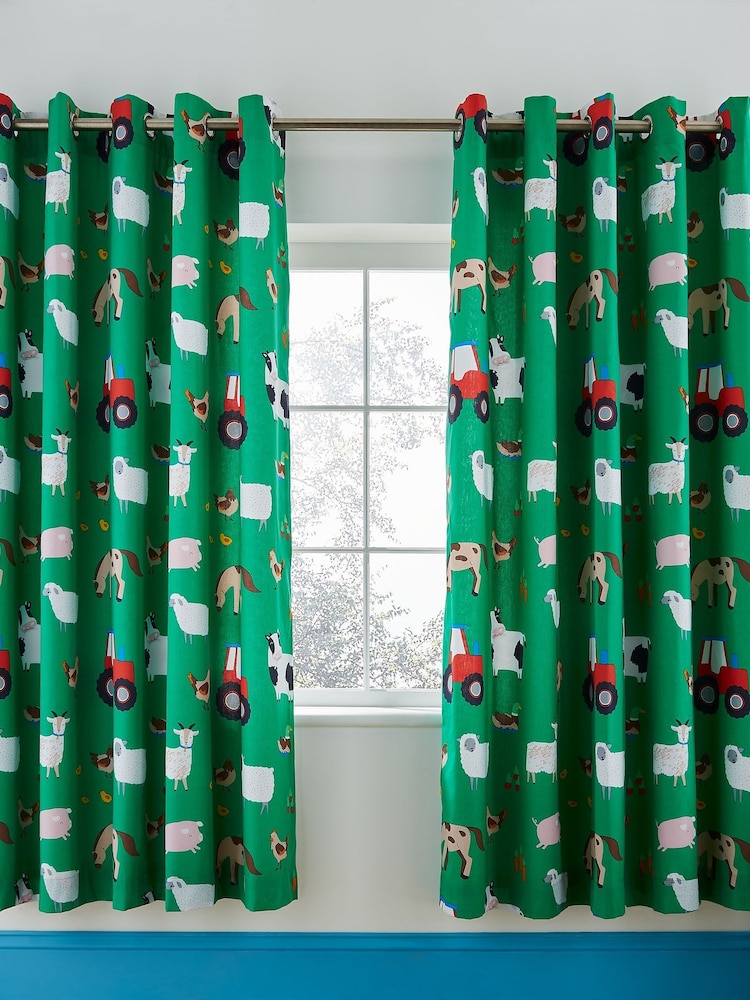 Catherine Lansfield Farmyard Animals Reversible Eyelet Curtains - Imagem 2 de 2