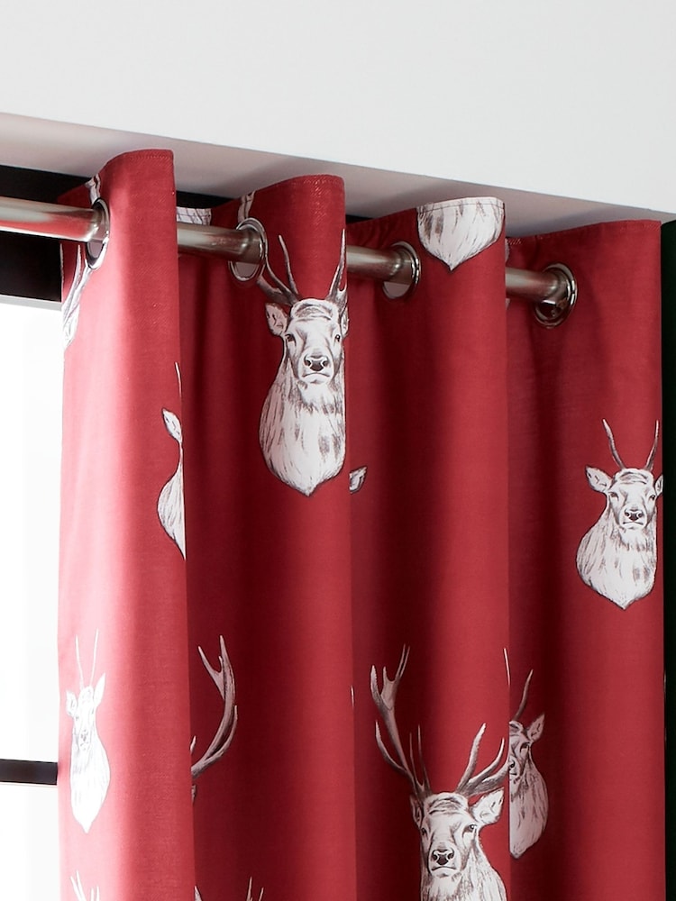 Catherine Lansfield Munro Stag Check Lined Eyelet Curtains - Imagem 1 de 3
